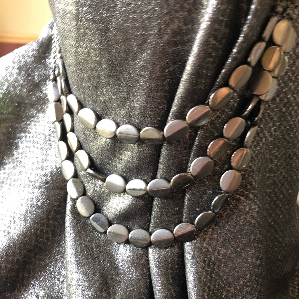 Black metallic hematite three strand necklace